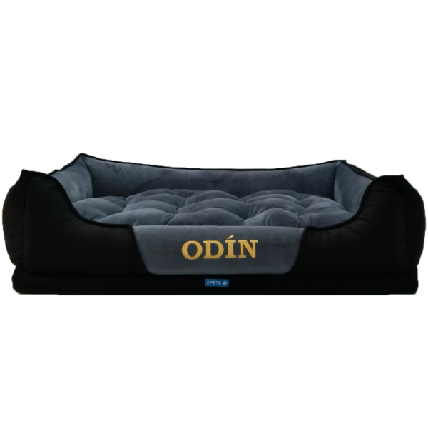 Cama para perro extra grande Full negra y gris oscuro personalizada